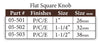 Brass Cabinet Knob - 1-1/2" Size - Flat Square Knob - Silver