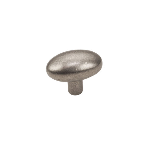 Brass Cabinet Knob - 1-3/8" Size - Oblong Knob - Silver