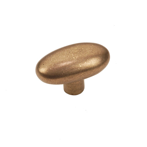 Brass Cabinet Knob - 1-7/8" Size - Oblong Knob - Gold